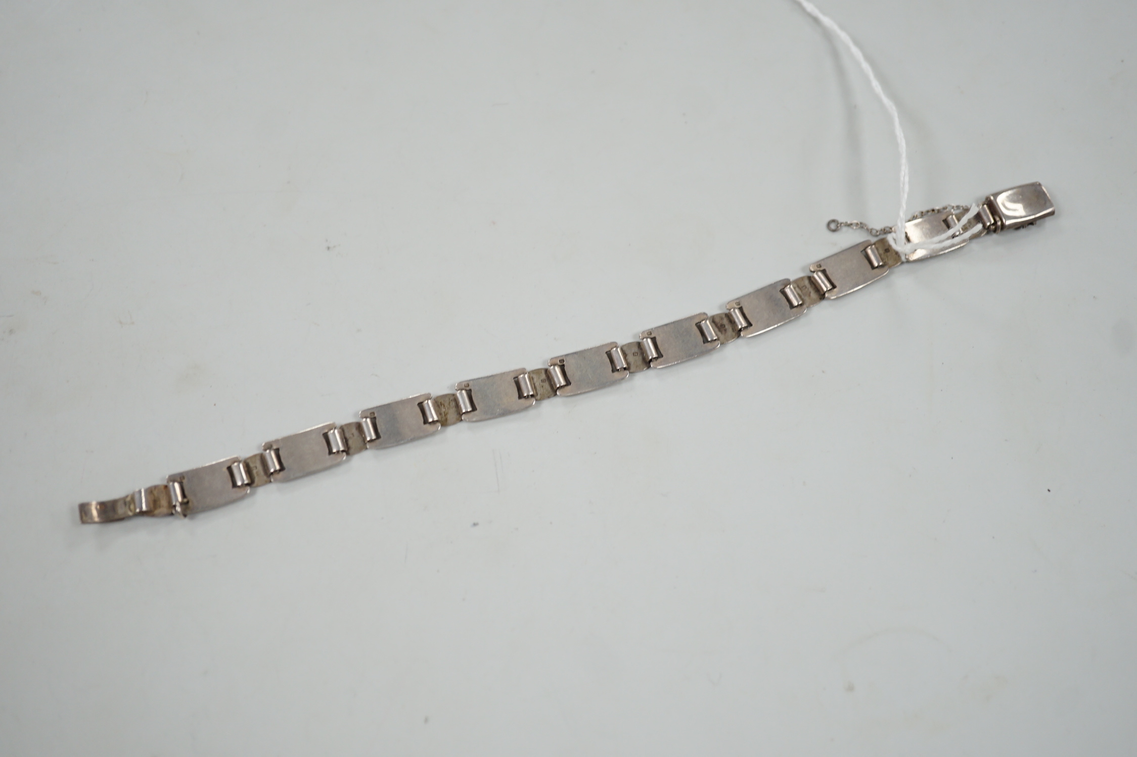 An Edwardian silver and two colour enamel bracelet, engraved with initials and words, 19cm.